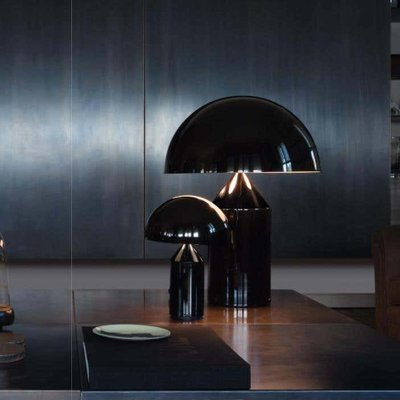 Large and Medium Black Atollo Table Lamp by Vico Magistretti for