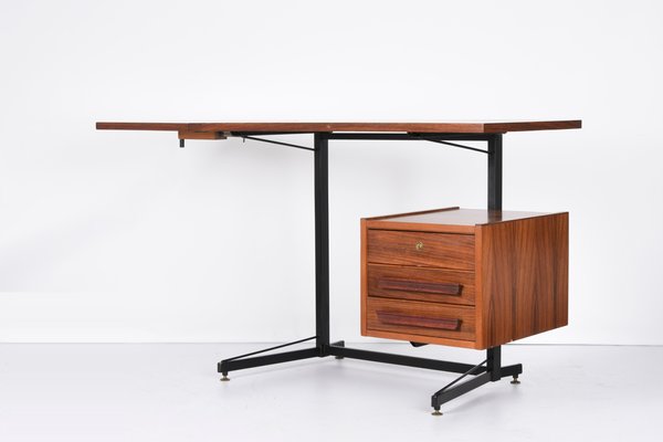 Mid Century Italian Black Metal Brass Wood Folding Desk 1960s