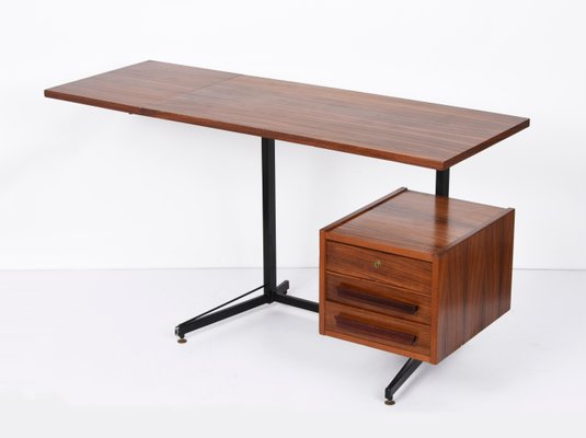 Mid Century Italian Black Metal Brass Wood Folding Desk 1960s