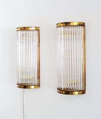 Art Deco Italian Style Wall Sconces With Glass Rods And Brass Set Of 2 For At Pamono - Artistic Glass Wall Sconces