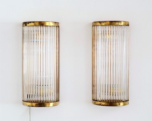 Art Deco Italian Style Wall Sconces With Glass Rods And Brass Set Of 2 For At Pamono - Artistic Glass Wall Sconces