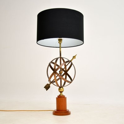 Teak Armillary Sphere Table Lamp, Crystal Brass Sphere Table Lamp