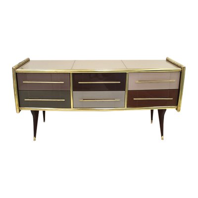 Mid-Century Italian Solid Wood and Colored Glass Sideboard for
