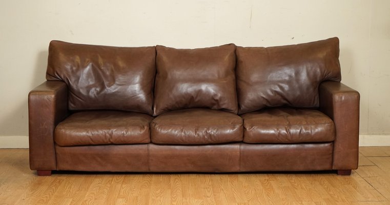 Leather Three Seater Sofa With Feather Filled Back From Collins Hayes For At Pamono Leather Three Seater Sofa With Feather, Collins Leather Sofa