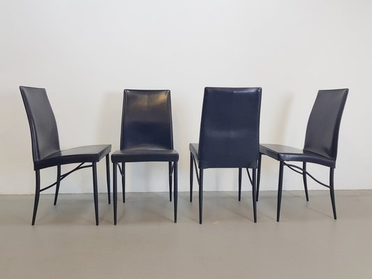 Vintage Italian Dining Chairs In Black, Leather Dining Chairs With Rollers In Philippines