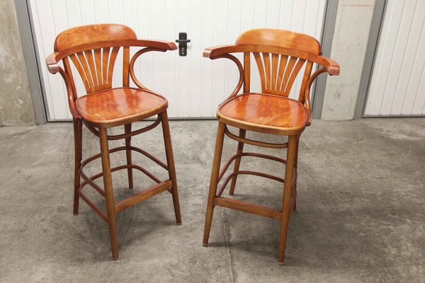 Curved Wood Bar Stool 1990s Set of 2