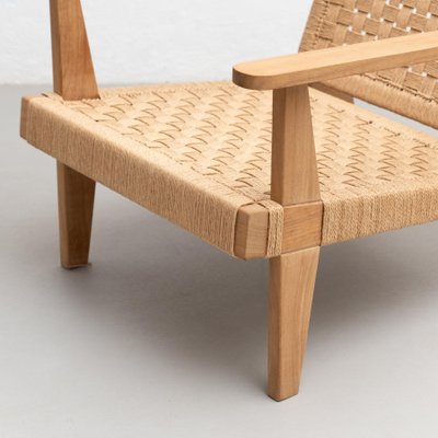 Wood and Rope Easy Armchair After Clara Porset for sale at Pamono