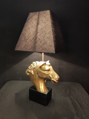 Lampe de salon argentée et chromée avec statuette de cheval