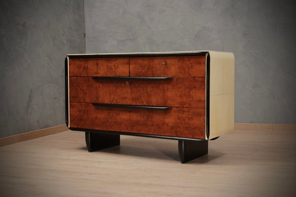 Art Deco Italian School Walnut and Goat Skin Chest of 1930 for at