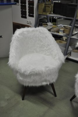 Mid Century White Faux Fur Lounge Chair 1950s Set of 2 for sale