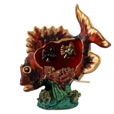 France Fish Shaped Table Lamp in Glazed Ceramics from Vallauris Monaco France for sale at Pamono