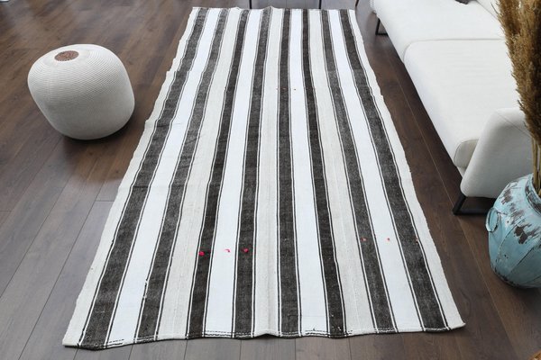 Vintage Turkish Kilim White Wool Runner Rug for sale at Pamono