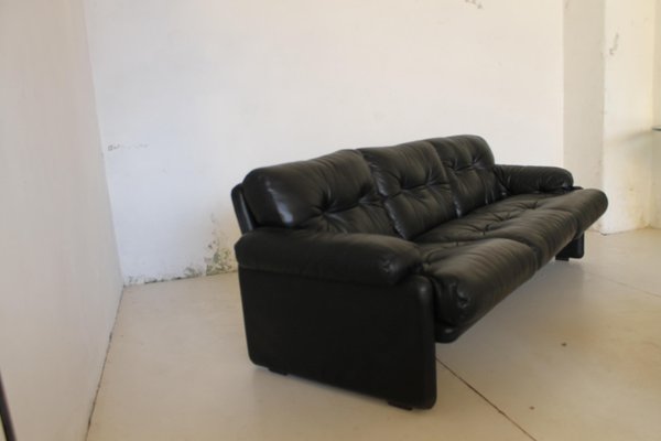 Italian Coronado Sofa In Black Leather, Leather Sofa Italian Used