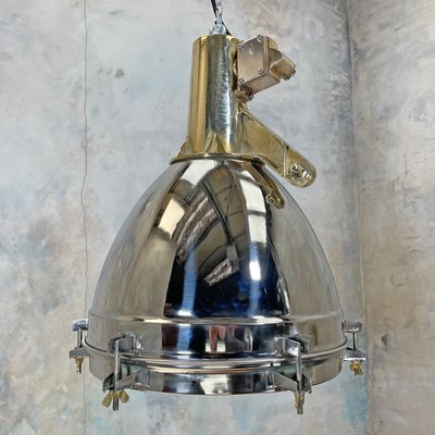 Extra Large Industrial Stainless Steel Brass Dome Ceiling Light With Led Bulbs For Sale At Pamono