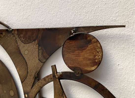 Mid-Century Danish Brutalist Metal Wall Sculpture and Candle