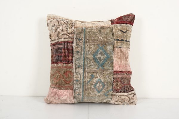 Vintage Patchwork Kilim Rug Pillow Case Made from an Anatolian Cover Designer Cushion 18'' x 18''