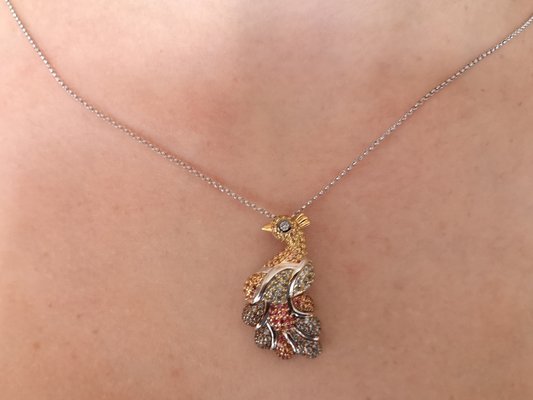 Peacock Pendant in Silver Sapphire and 