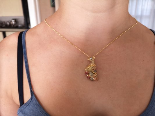 Peacock Pendant in Silver Sapphire and 