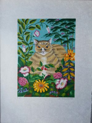 Mady De La Giraudiere Le Chat 00s Original Lithograph For Sale At Pamono