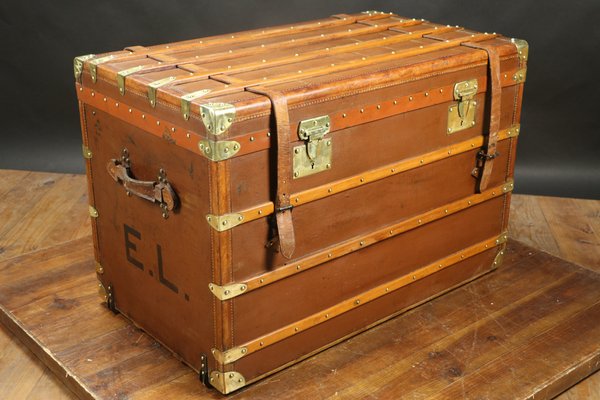 Antique Early 1900s Innovation Brand Green Steamer Trunk 