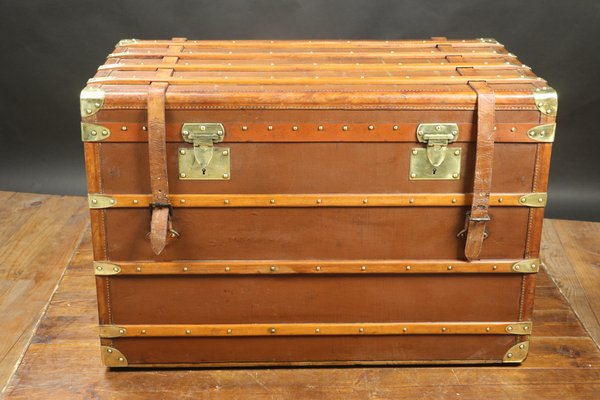 Antique Early 1900s Innovation Brand Green Steamer Trunk 