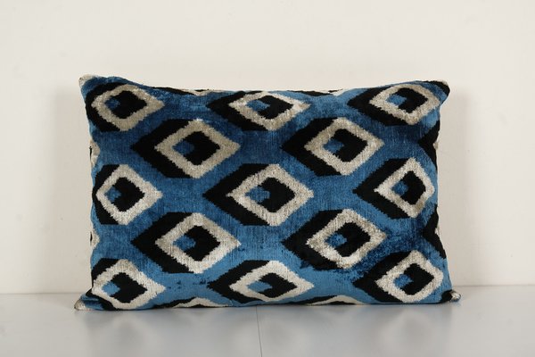 Double Sided  Cushions 40 x 60 cm Light Blue grey black  ikat cushion with insert decorative pillow Velvet Ikat Cushions