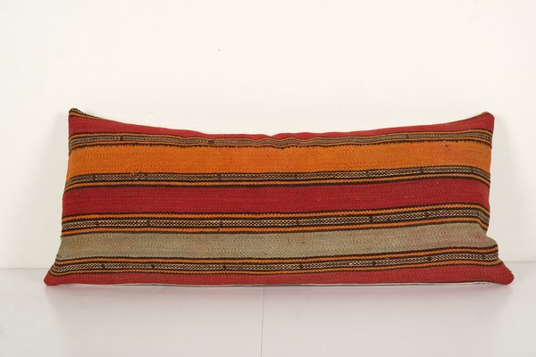 Vintage Turkish Anatolian Minimalist Red Striped Kilim Pillow Cover for sale at Pamono