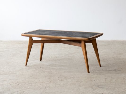 Mid Century Coffee Table In Oak And, Cement And Wood Coffee Table