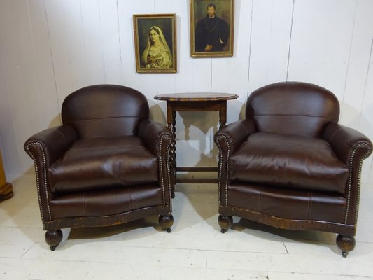 Antique Art Deco Brown Leather Club, Leather Club Chairs And Sofas