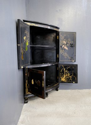 Chinese Corner Cabinet in Black Lacquer Dyed Soapstone