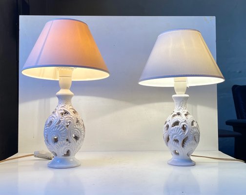 White Ceramic Table Lamps by Hans Rudolf Petersen, 1940s, Set of