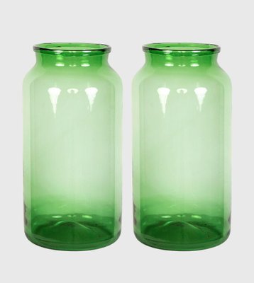 2 Vintage Green Glass Vases