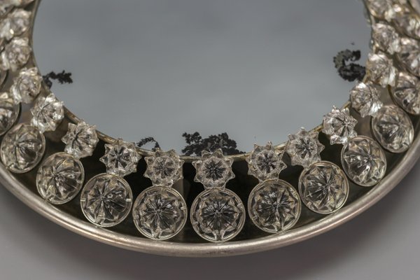 Round Mid-Century Modern Backlit Metal Wall Mirror with Crystal