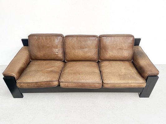 Brown Leather Sofa Set From Leolux, Mathias Mid Century Wood Frame Leather Sofa