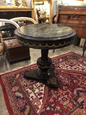 Old Round Marble Top Ebonized Hall Center Table