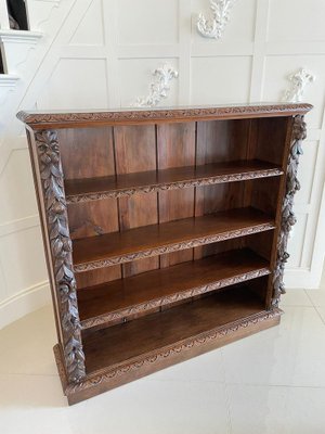 Antique Victorian Carved Oak Open, Antique Dark Wood Bookcase