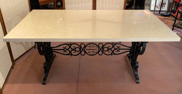 Art Deco Marble Wrought Iron Table