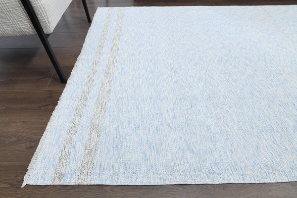 Turkish Kilim Oushak Area Rug Handmade in Ice Blue Wool for sale 