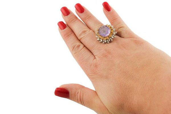 9ct Yellow Gold Clear Topaz and Amethyst Ring | Ramsdens Jewellery