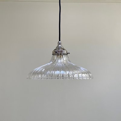 Glass Suspension Lamp From Holophane, Fluted Glass Lamp Shade Uk