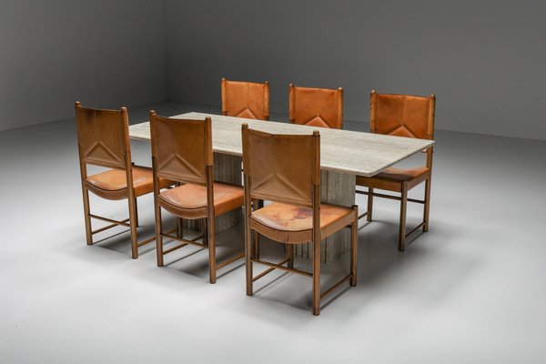 Travertine dining table and chairs new arrivals