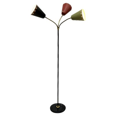 With Pierced Metal Matte Shades 1960s, Adjustable 3 Arm Floor Lamp