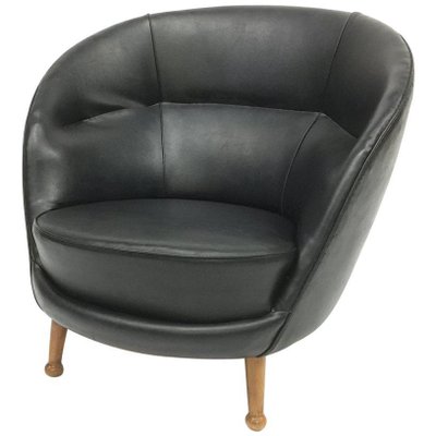 Vintage Round Shaped Skai Armchair With Teak Legs, 1950s