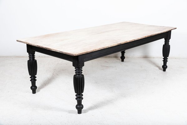 Large English Ebonised Oak Dining Table, Large Dining Table Black Legs