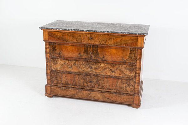 Large 19th Century French Walnut Marble Topped Chest of Drawers