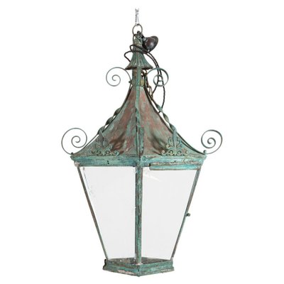 Light Fixture 18th century lantern Hanging Antique Patina Brass Period Vintage 