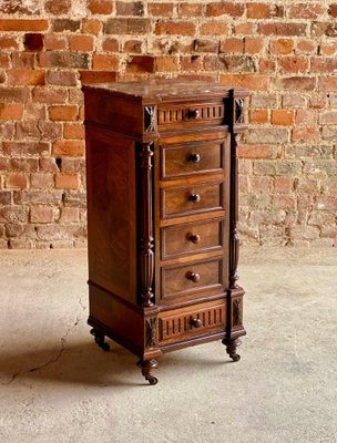 Antique French Walnut Marble Nightstand Bedside Table Side Cabinet