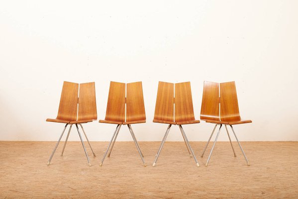 Chromium-plated Tubular Steel Frame Chair by Hans Bellmann for Horgen  Glarus, 1955, Set of