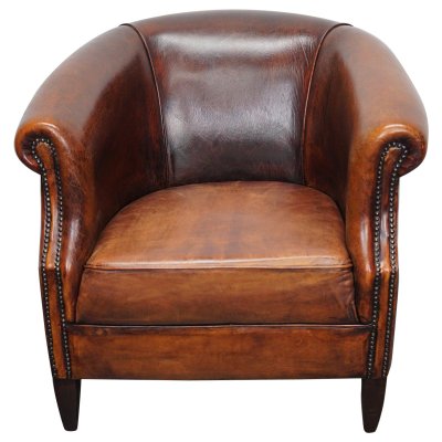 Vintage Dutch Club Chair in Cognac Colored Leather for sale at Pamono