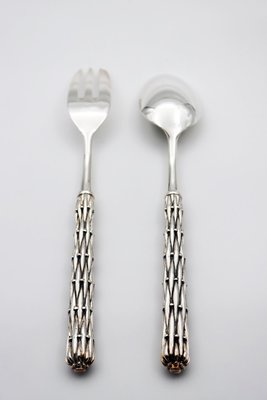 Silver Bronze Serving Spoon and Fork by Richard Lauret, Set of